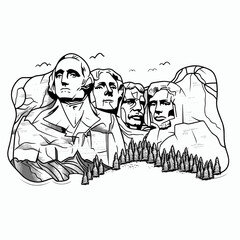 Sticker - Mount Rushmore. Mount Rushmore hand-drawn comic illustration. Vector doodle style cartoon illustration