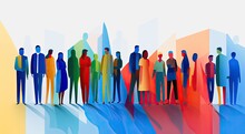 Colorful Silhouettes Of A Diverse And Multicultural Community. Illustration Of A Multiethnic Group Of People.