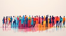 Colorful Silhouettes Of A Diverse And Multicultural Community. Illustration Of A Multiethnic Group Of People.