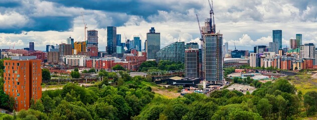 manchester cityscape as seen from victoria riverside