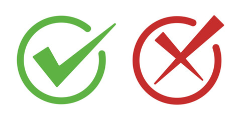 Aufkleber - right wrong symbol icon in circle cut effect black and white. Right wrong symbol icon in square cut effect. Right, Wrong, Exclamation mark color. Vector set of flat box check mark, X mark icons 