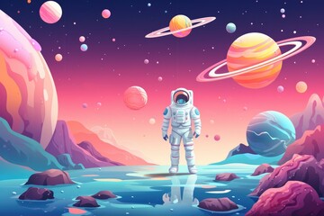 Wall Mural - astronaut in space with universe background in pastel colors. generative ai.