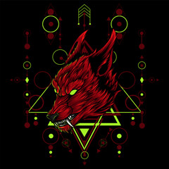 Detailed Illustration of Mythical Wolf Dark Art with Sacred Geometry 2