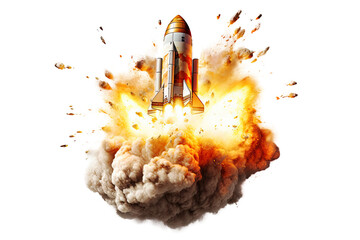 Wall Mural - a rocket launch isolated on white background - generative ai