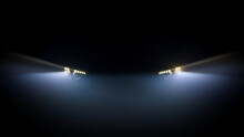 Car Headlight Blinking In Dark. Sports Car Headlight. Switching Of Car LED Headlights In Night