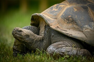 Poster - Green turtle in a lush grassy field