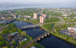 Dumbarton town aerial view with the River Leven and Firth of Clyde