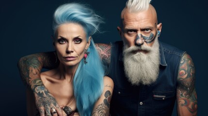 Portrait of a stylish tattooed couple 
50 years old