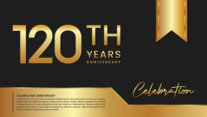 120th anniversary template design in gold color isolated on a black and gold background, vector template