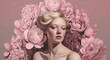 woman face peony rose trendy lady fashion flower head beauty art. Generative AI.