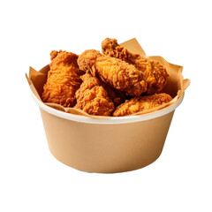 Wall Mural - Fried chicken on paper bowl for delivery, on transparent backround with path.