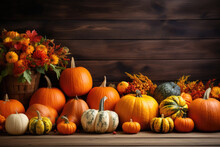 Autumn Pumpkins As Thanksgiving Decoration