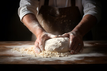 Wall Mural - Man's hands rolling the dough. Bread baking concept photo