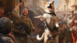 © siripimon2525 - The soldier's loyal pet dog rushes towards them, barking with joy, expressing unconditional love and happiness at their return