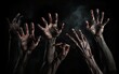 © Stormstudio - Zombie hands rising in dark Halloween night. AI, Generative AI
