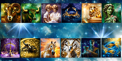Wall Mural - zodiac signs images like astrology concept, all twelve signs of horoscope liek astrology concept cre