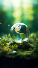 Earth Globe In Nature, Wild Life, Ecology, Tiny Planet, Forest, Moss, Earth Ball On The Ground, Dirt, Protecting The Earth, Plant A Tree, Back To Nature, CSR, Human Impact On Nature