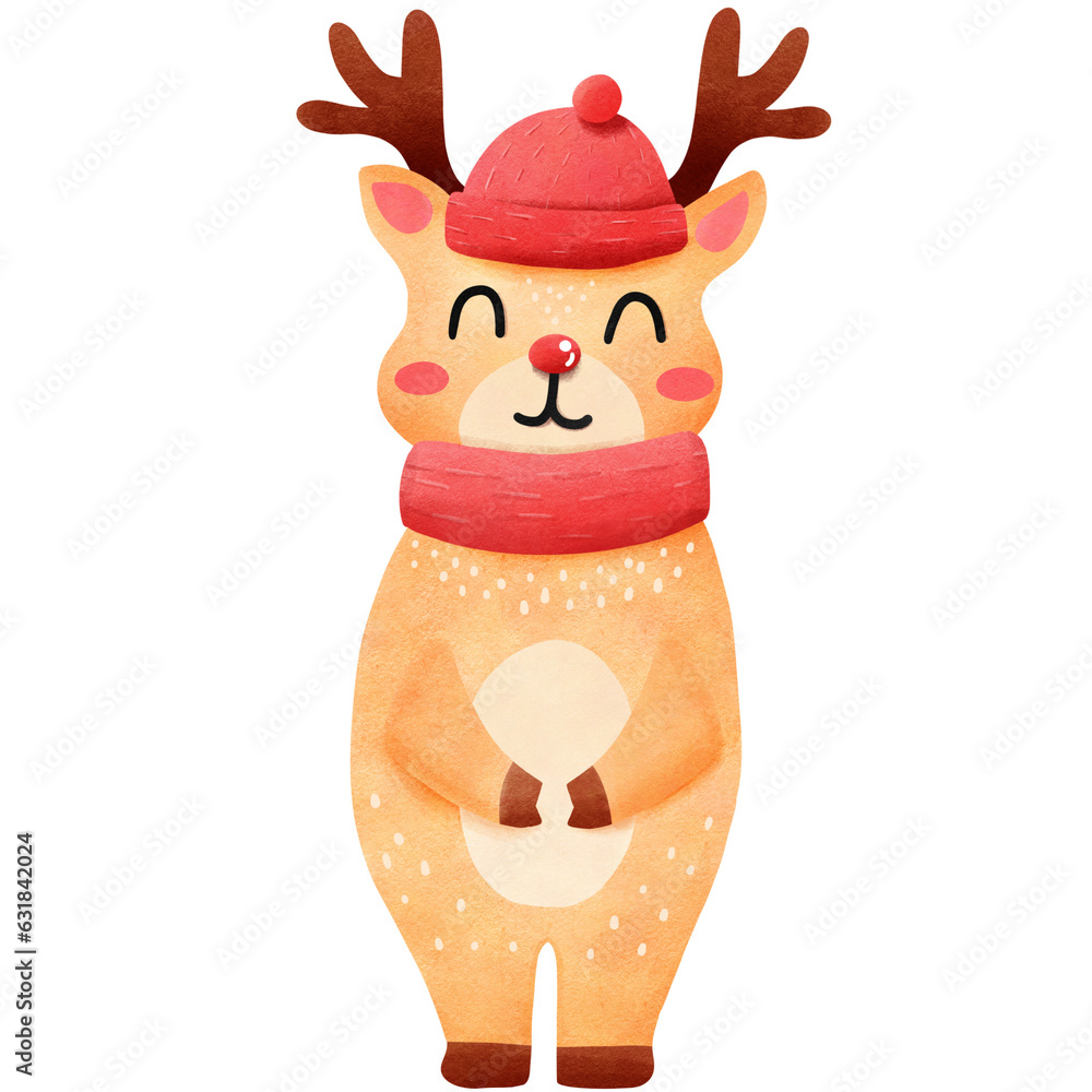 hand drawn reindeer png illustration, winter concept isolated ...