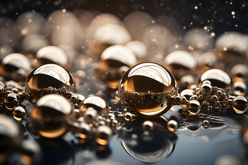 Beautiful abstract background with shiny gold spheres 