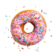 Colorful Sprinkles Donuts On Transparent Backround From Top.