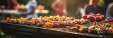 Fototapeta  - Barbecue grill during party at backyard with many of friends morning in nature while having a blast.