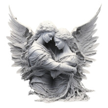 Psyche Brought Back By Cupids Embrace. Transparent Backround. Monochrome Horizontal Picture.