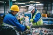 recycling at the plastic recycling plant, with workers sorting plastic waste collected from cities.