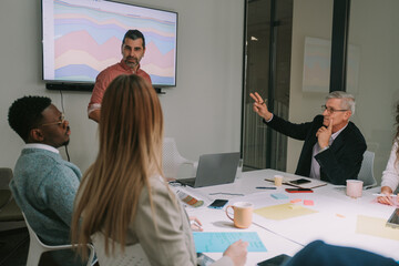 Poster - Older business man with his hand up wants to talk