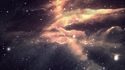 Wall Mural - 3d rendered animation of a starry space with an orange nebula in the background