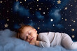 © Jürgen Fälchle - Portrait of a cute toddler sleeping on clouds, in backkground sky with stars