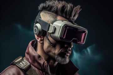 Aufkleber - Happy young man using virtual reality glasses, Trying a VR device.