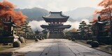 AI Generated. AI Generative. Traditional history asian Japanese Chinese temple building tower garden nature outdoor background. Graphic Art
