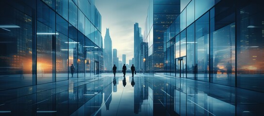 Wall Mural - Empty modern business office skyscrapers. High-rise buildings in commercial district with blue sky. bright and clean high tech office background