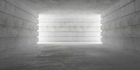  Abstract empty, modern concrete room with structured walls and rough floor - industrial interior background template