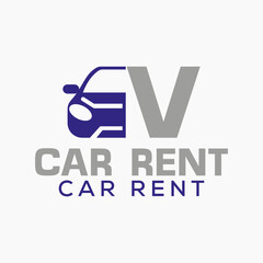 Wall Mural - Letter V Rent Car Logo Design Template. Automotive Car Logo Symbol