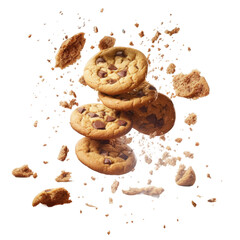Wall Mural - Bakery products flying in the air with a cookie falling on transparent.