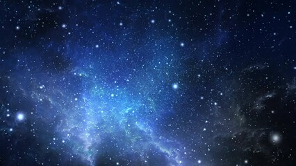 Wall Mural - 3d rendered animation of blue starry space with a nebula in the background