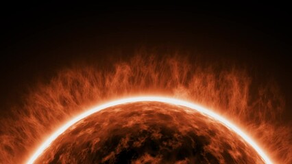 Wall Mural - 3D rendered animation of the hot sun glowing in the dark empty black space