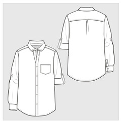 BUTTON DOWN COLLAR WITH TURN UP SLEEVES WOVEN SHIRT DESIGNED FOR MEN YOUNG MEN AND BOYS IN VECTOR ILLUSTRATION