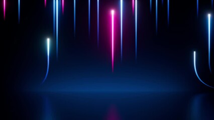 Wall Mural - 3d animation, abstract neon background, pink blue ribbons randomly appear, rise up and fade away. Digital ultraviolet background