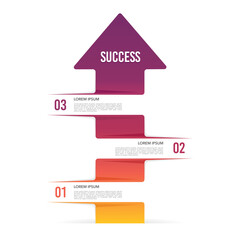 Infographic arrow pointing up contains 3 steps to success. Vector illustration.