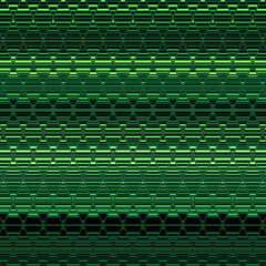 horizontal stripes in vivid neon and dark green colours with triangular glass distortion effect