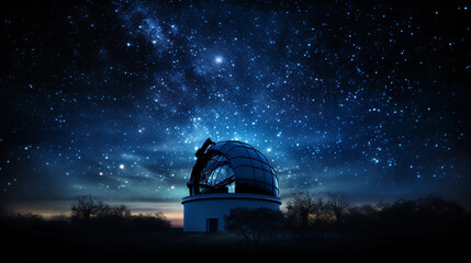 Wall Mural - an astronomer's observatory, nestled in a field, under a star - studded sky, domed telescope silhoue