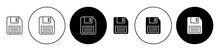 Floppy Disk Icon Set. Save File Button Icon Set. Diskette Vector Symbol In Black Filled And Outline Style. Suitable For Apps And Websites UI Designs.