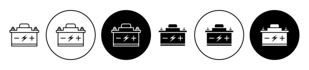 Wall Mural - Car Battery icon set. electric auto lithium iron storage battery in black filled and outlined style.