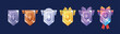 Game Achievement Badges, Metallic Level Ui Icons, Iron, Bronze, Silver Or Steel, Gold, And Platinum Banners With Wings