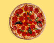© Михаил Шорохов - appetizing pepperoni pizza with jalapeno on yellow background, studio shot