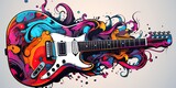 Fototapeta Kosmos - AI Generated. AI Generative. Draw paint sketch watercolor muisc guitar with color splash. Graphic Art