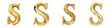 Golden alphabet, logotype, letter S isolated on a transparent background