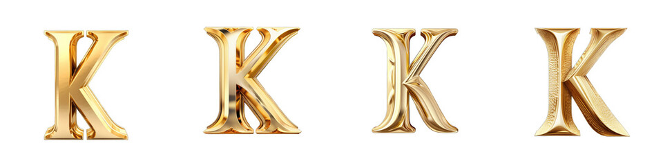 Golden alphabet, logotype, letter K isolated on a transparent background